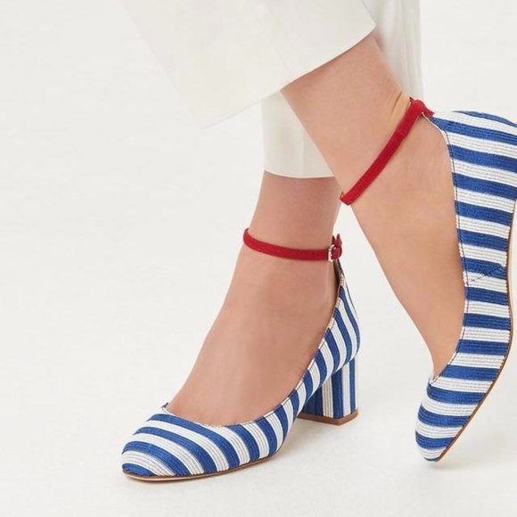 LK Bennett Hadley Blue White Striped Closed Courts Heels - Picture 2 of 14